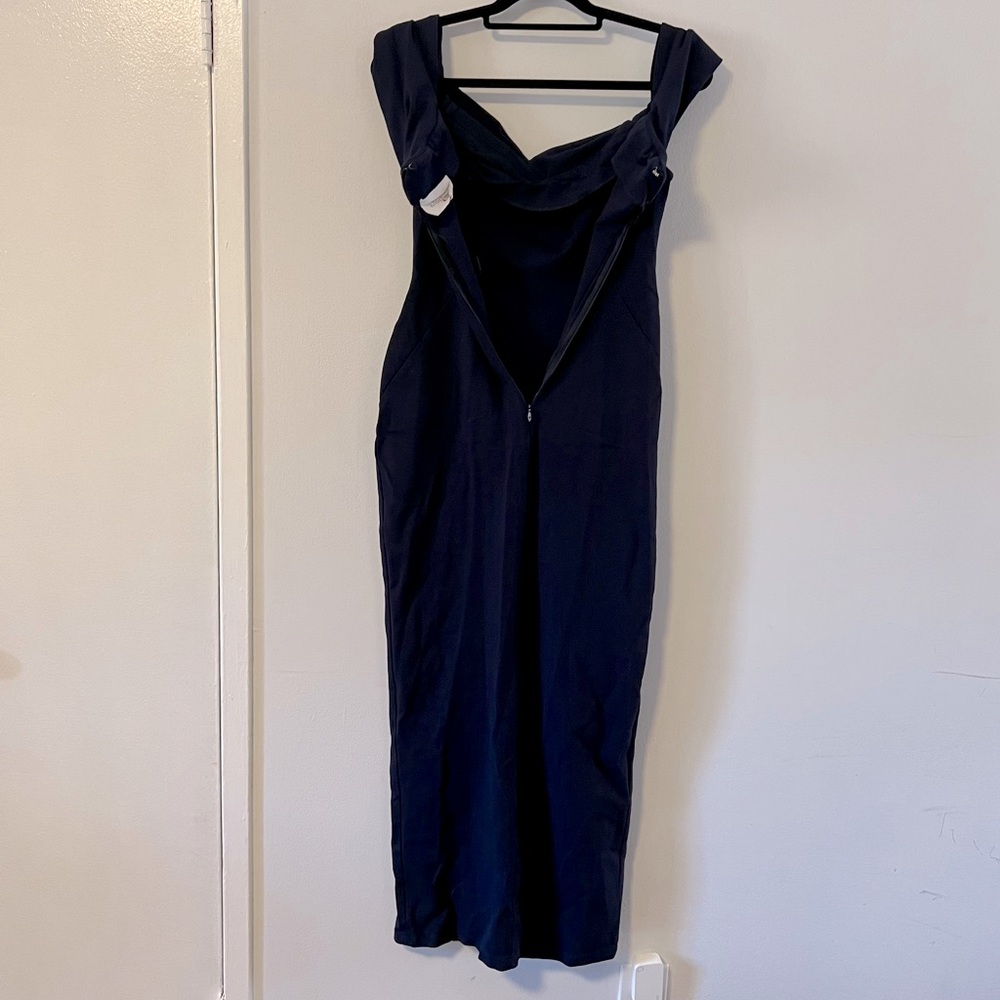 NICHOLAS Ponti Knot Front Off Shoulder Gown in Deep Navy - Picture 5 of 8